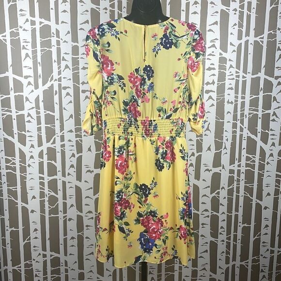 Floral Print Puff Sleeve Chiffon Dress L - Picture 4 of 10